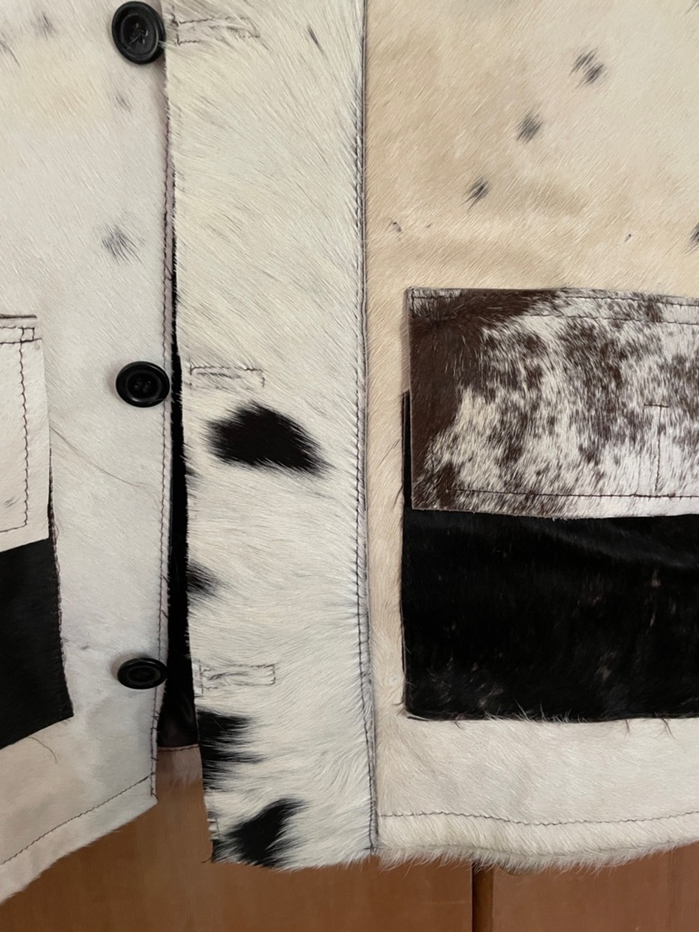 Genuine Leather Cowhide Jacket with Brown and White Spotting - Picture 3 of 10